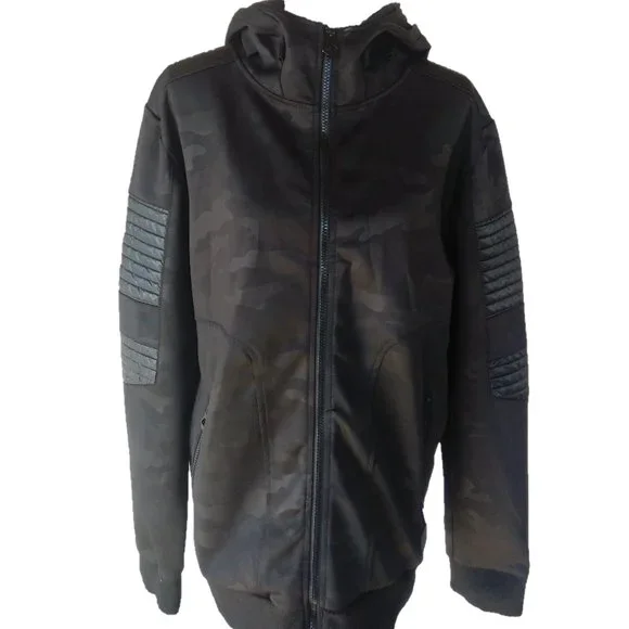 TRU LEGEND XL BLACK CAMO JACKET w HOOD FRONT ZIP Mens goth gothic witch